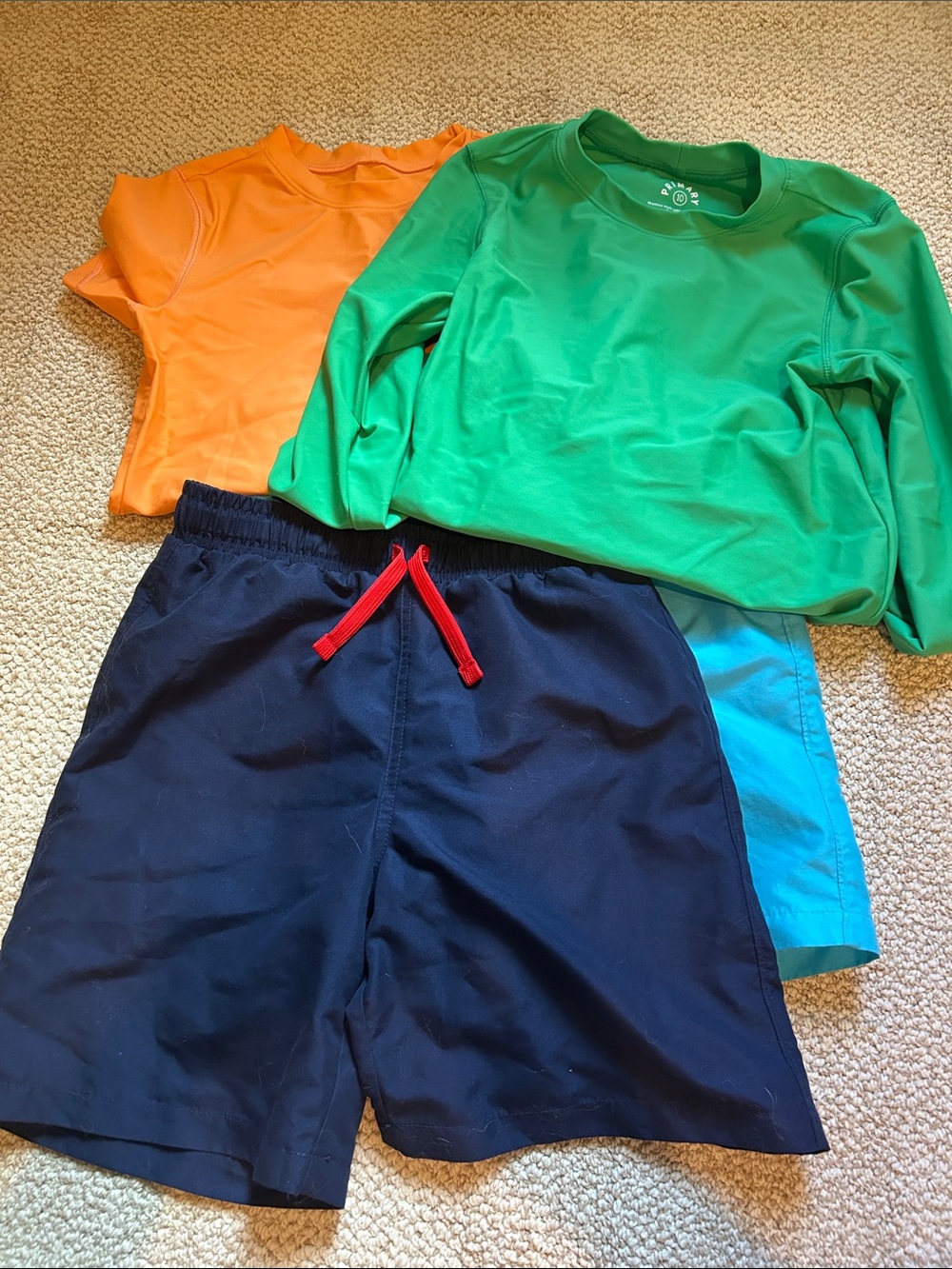 Primary Kids Swim Set - 2 Rash Guards & 2 Swim Shorts, all size 10